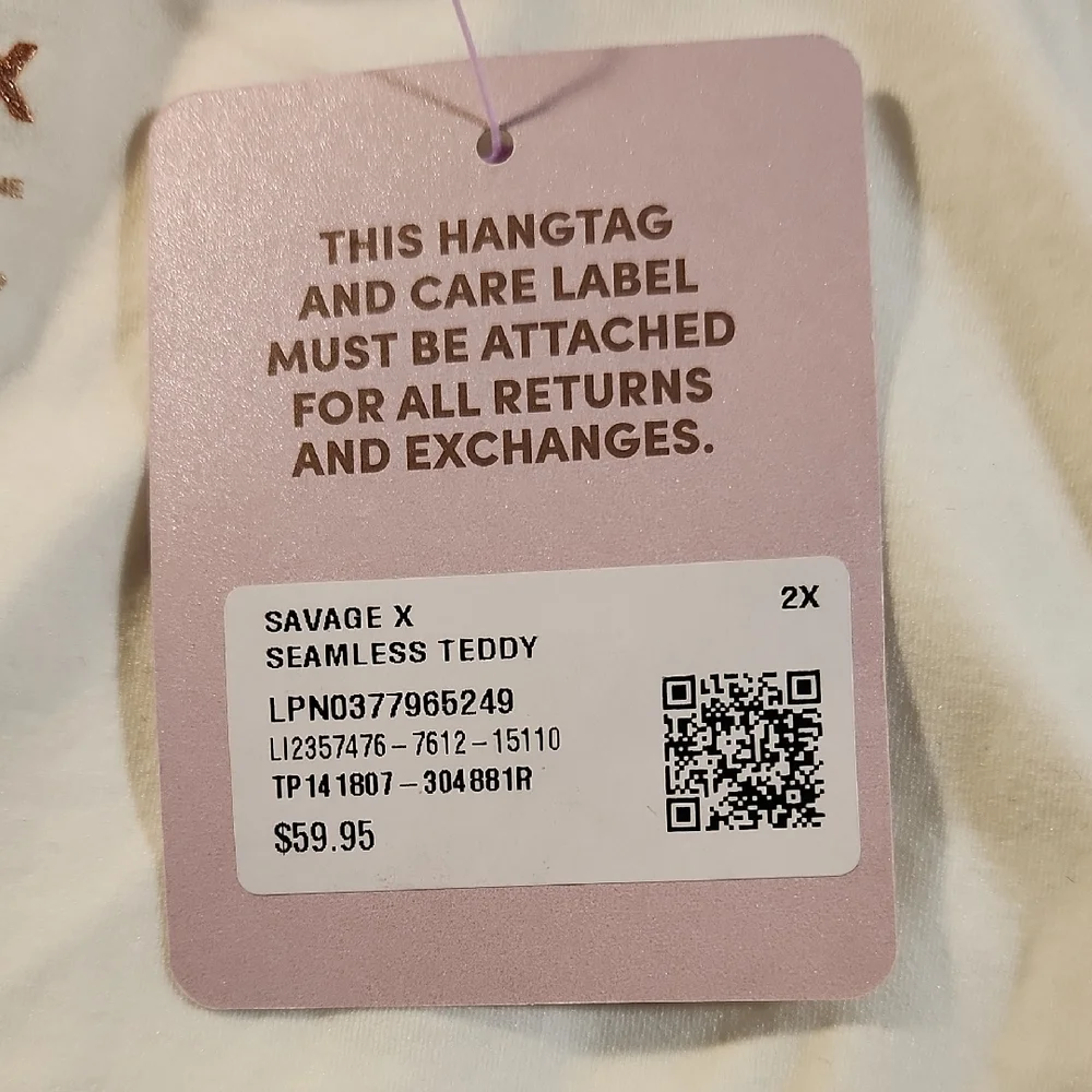 Savage‎ X Fenty White Slim-Strap Scoop Bodysuit with Logo Seamless Teddy Size 2X